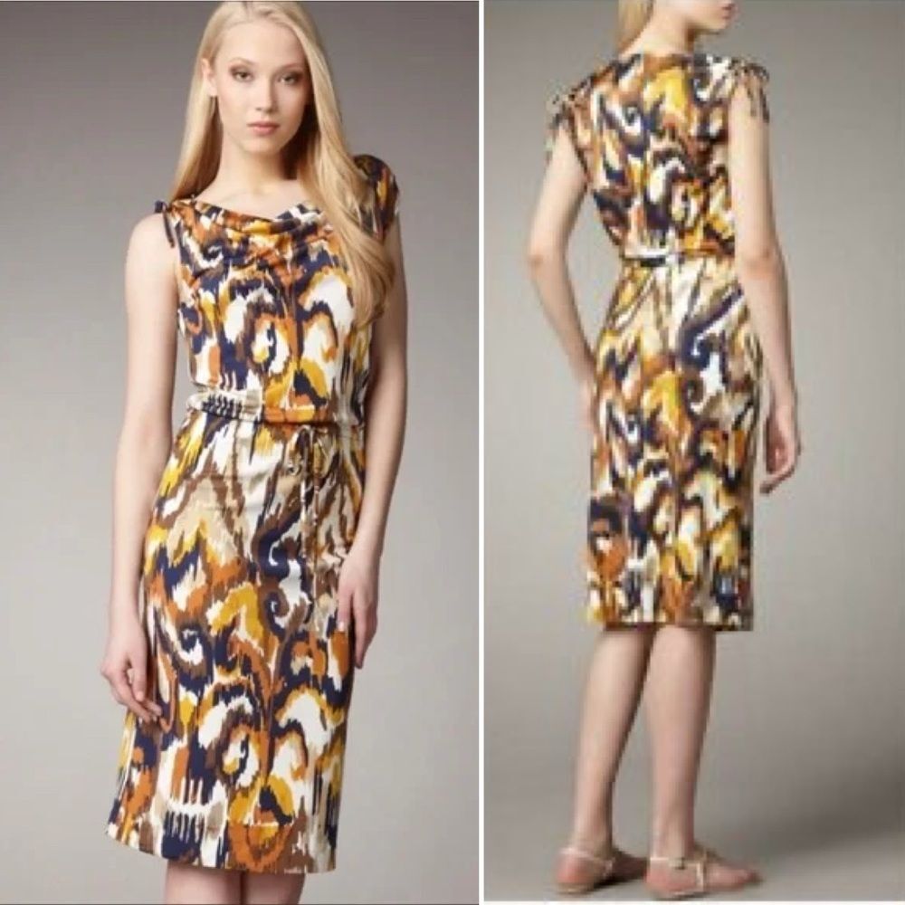 100% Silk Tory Burch Printed Verda Sleeveless Drawstring Dress M